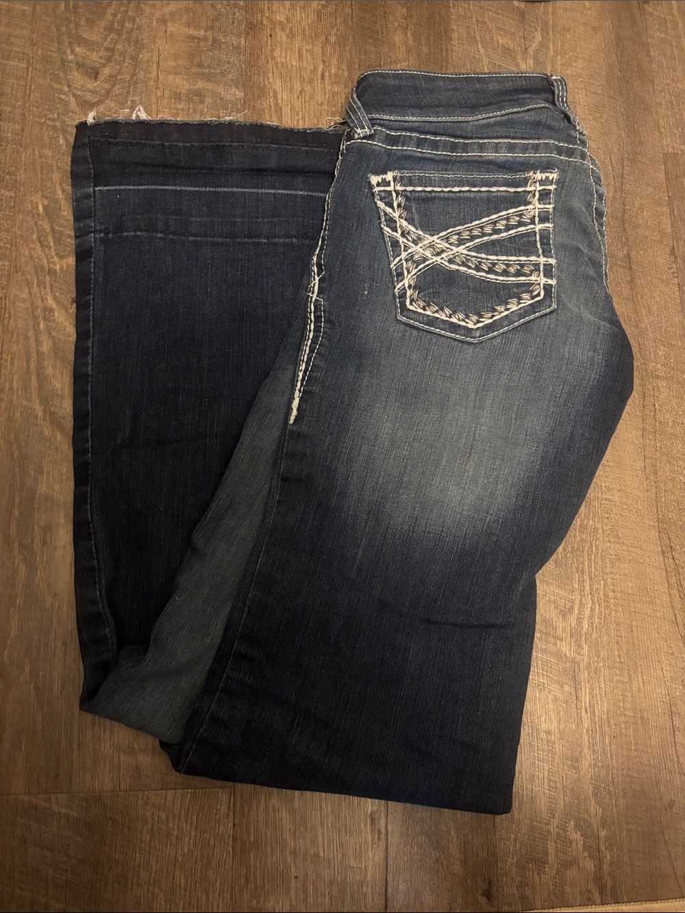 Ariat Dark Blue Boot Cut Jeans with Cream Stitching